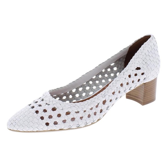 Aquatalia Shoes - AQUATALIA PASHA WHITE WOVEN LEATHER PUMPS HEELS